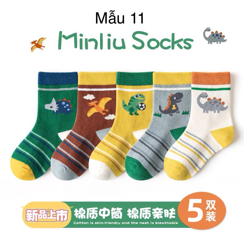 Set 5 tất Minliu Kids Socks nhiều hình Bé Trai size S - XL ( 2 - 12y )