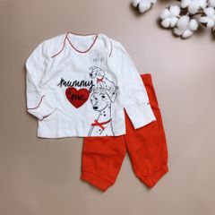 Bộ cotton George bé gái- áo trắng chó đốm quần đỏ