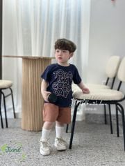 Bộ June áo cotton navy chữ + quần kaki nâu tây BT size 2-12y