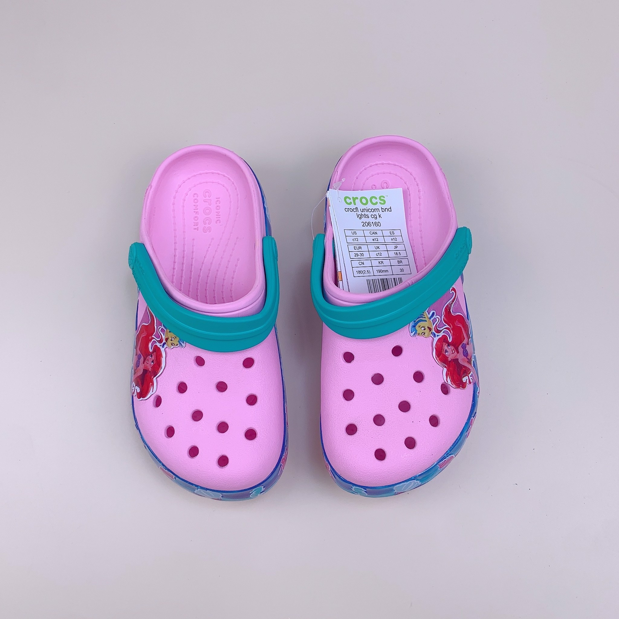 Sục Crocs tiên cá hồng viền xanh BG