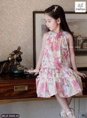 MLS 5089 - Váy Melisa cổ yếm vải thô hoa hồng bé gái size 2-12y