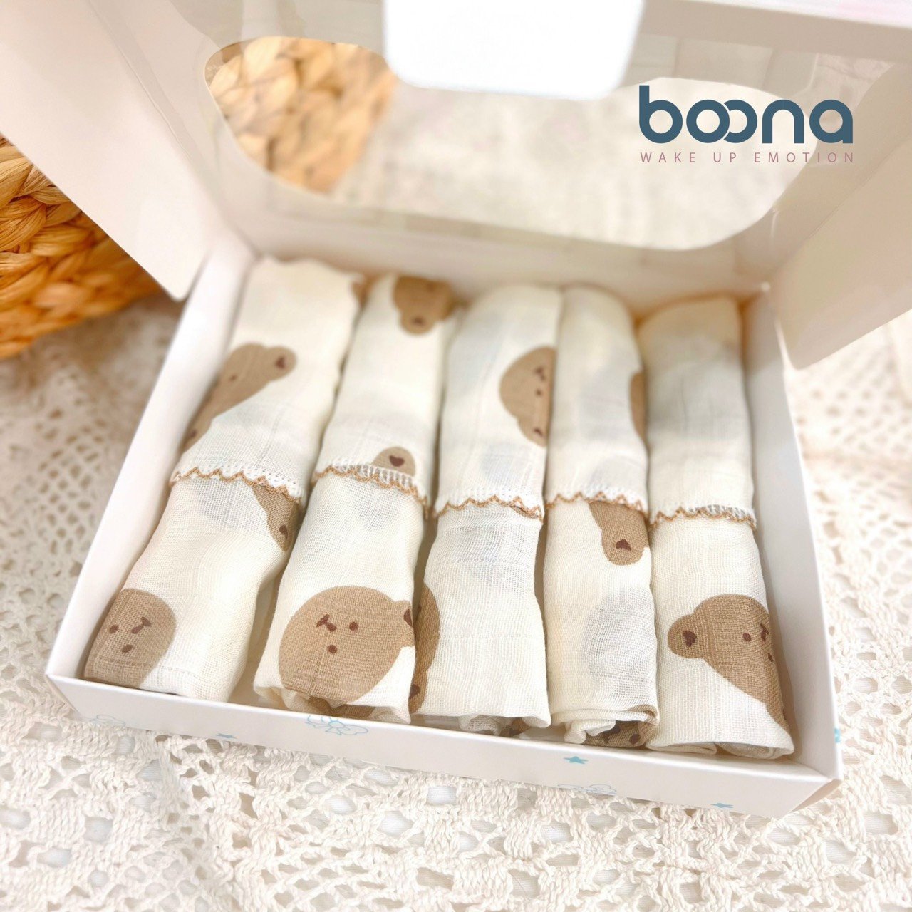 Hộp khăn xô Muslin nhiều hình Boona / Moony / Bunny ( 2 lớp )