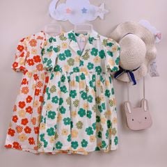 Váy thô Mia Kids cổ vest màu kem hoa đỏ / hoa xanh