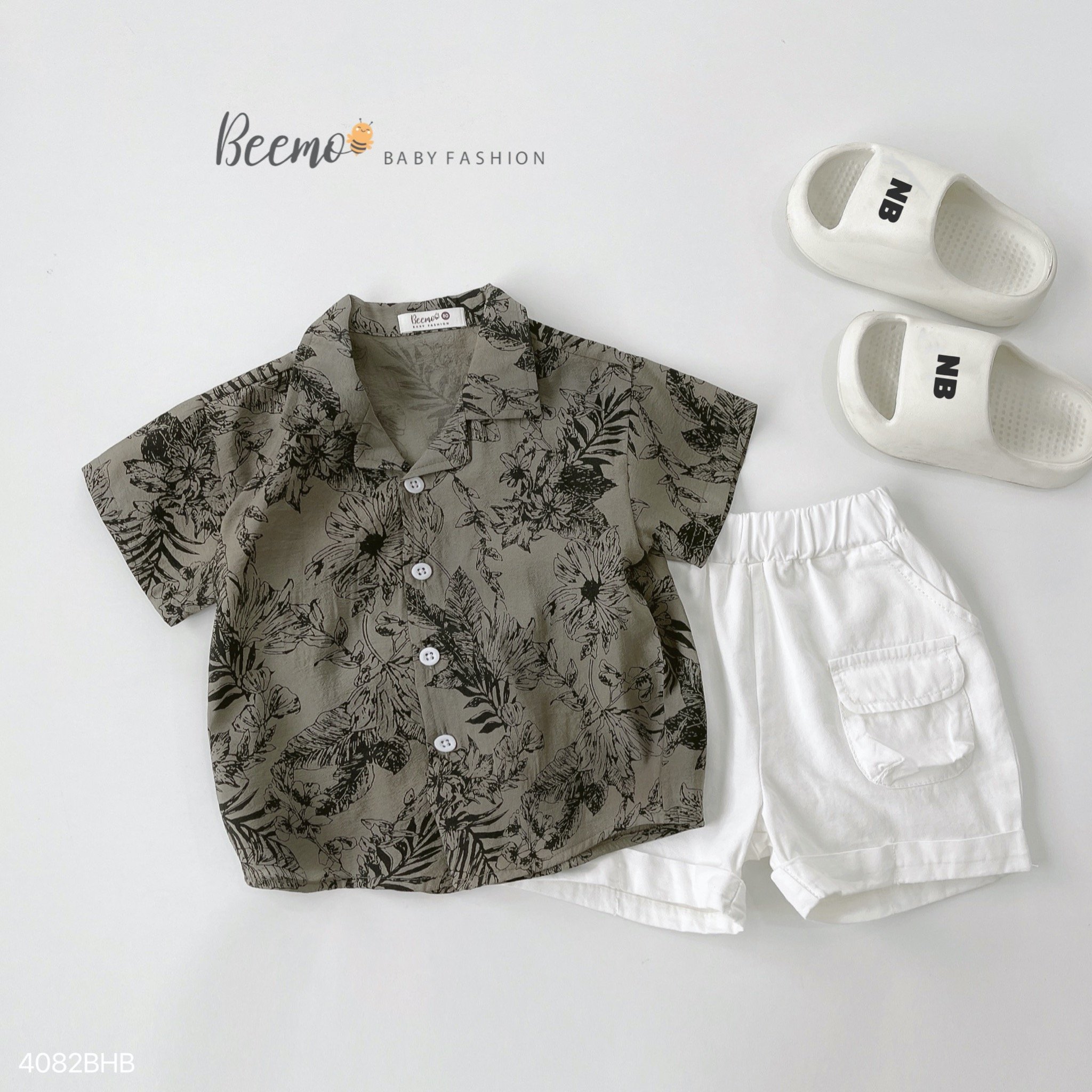 Bộ Beemo sơ mi cổ ve hoạ tiết summer 2 màu BT size 80-130