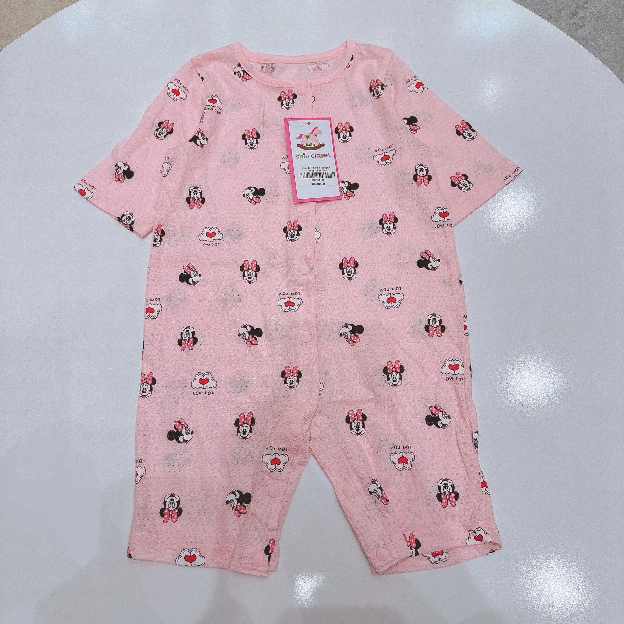 Body đùi vải mềm thông hơi Agabang xuất Hàn dư xịn Mickey, Minnie 2 màu hồng/xanh size 70/80