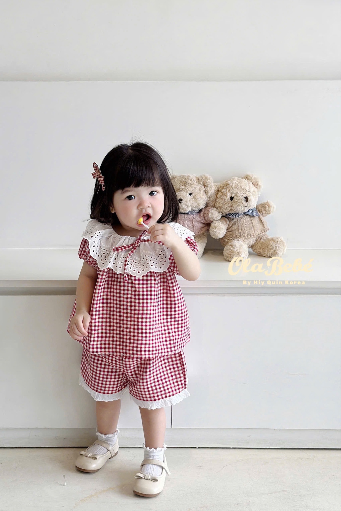 Bộ pyjama Hiyquin kẻ caro phối cổ ren nhiều màu bé gái size 1-6y