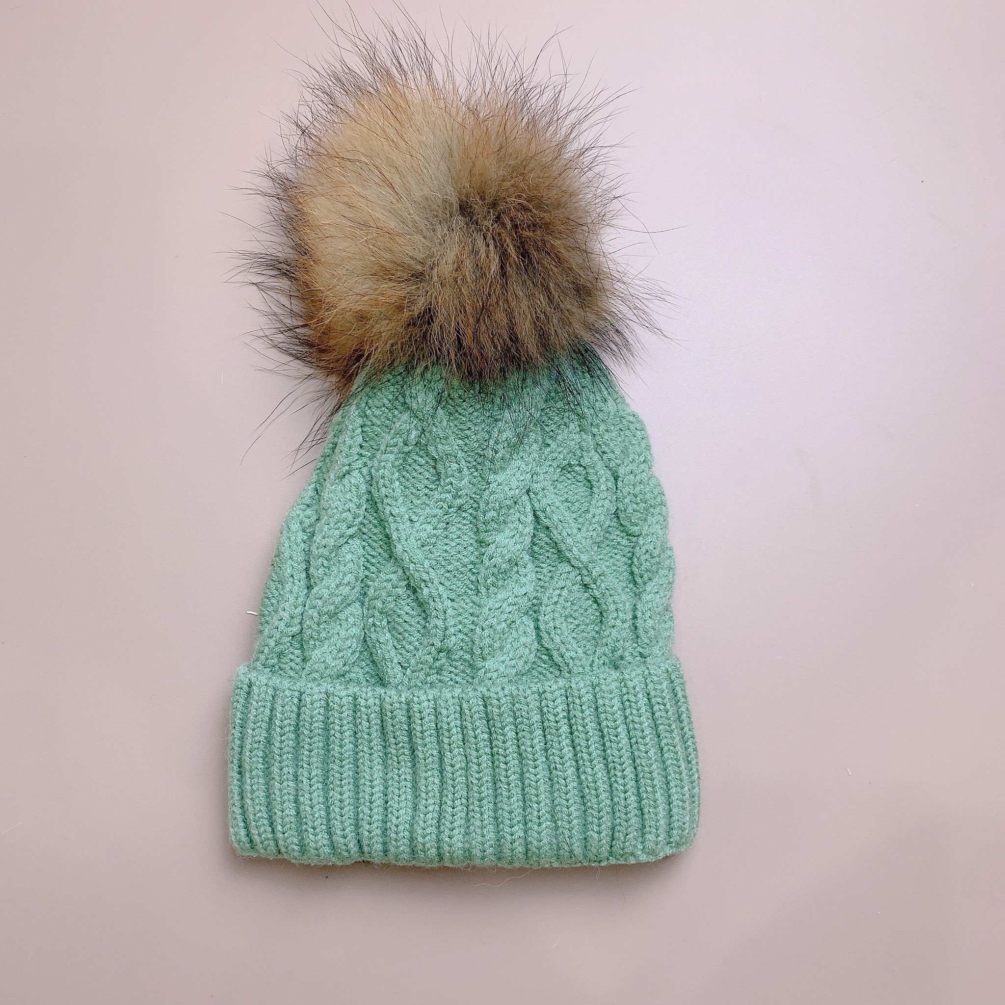 Mũ len vặn thừng chóp quả lông nhiều màu lót cotton