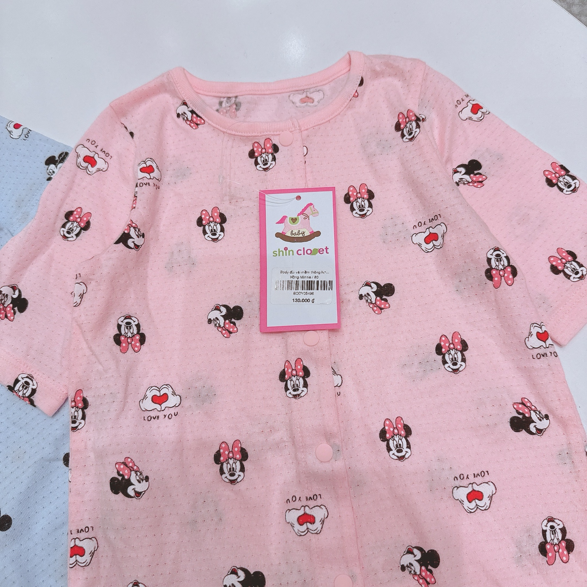 Body đùi vải mềm thông hơi Agabang xuất Hàn dư xịn Mickey, Minnie 2 màu hồng/xanh size 70/80