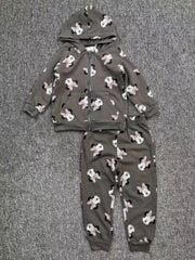 Bộ nỉ da cá áo kéo khoá HM màu ghi Minnie nơ hồng
