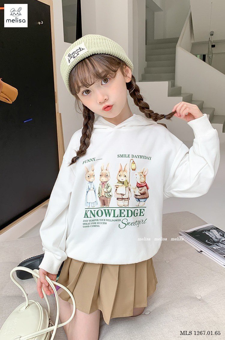 Set Melisa áo hoodie hình thỏ Funny - chân váy xếp li liền quần 2 màu size 2 - 12y