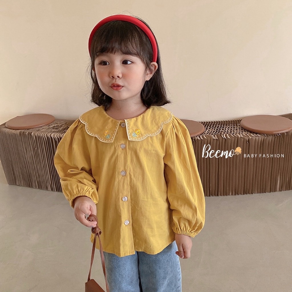 Áo sơ mi Beemo cổ sen sóng thêu hoa 2 màu BG