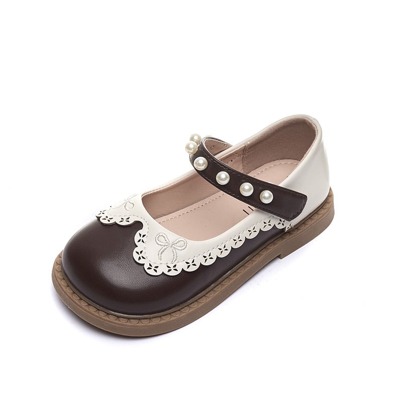 MQF812 - Giày mary jane búp bê đính hạt 2 màu nâu, kem cho bé size 23-34