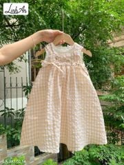LA 383 - Set áo thun tăm trắng + váy yếm Linh An 2 màu cho bé gái size 90-160
