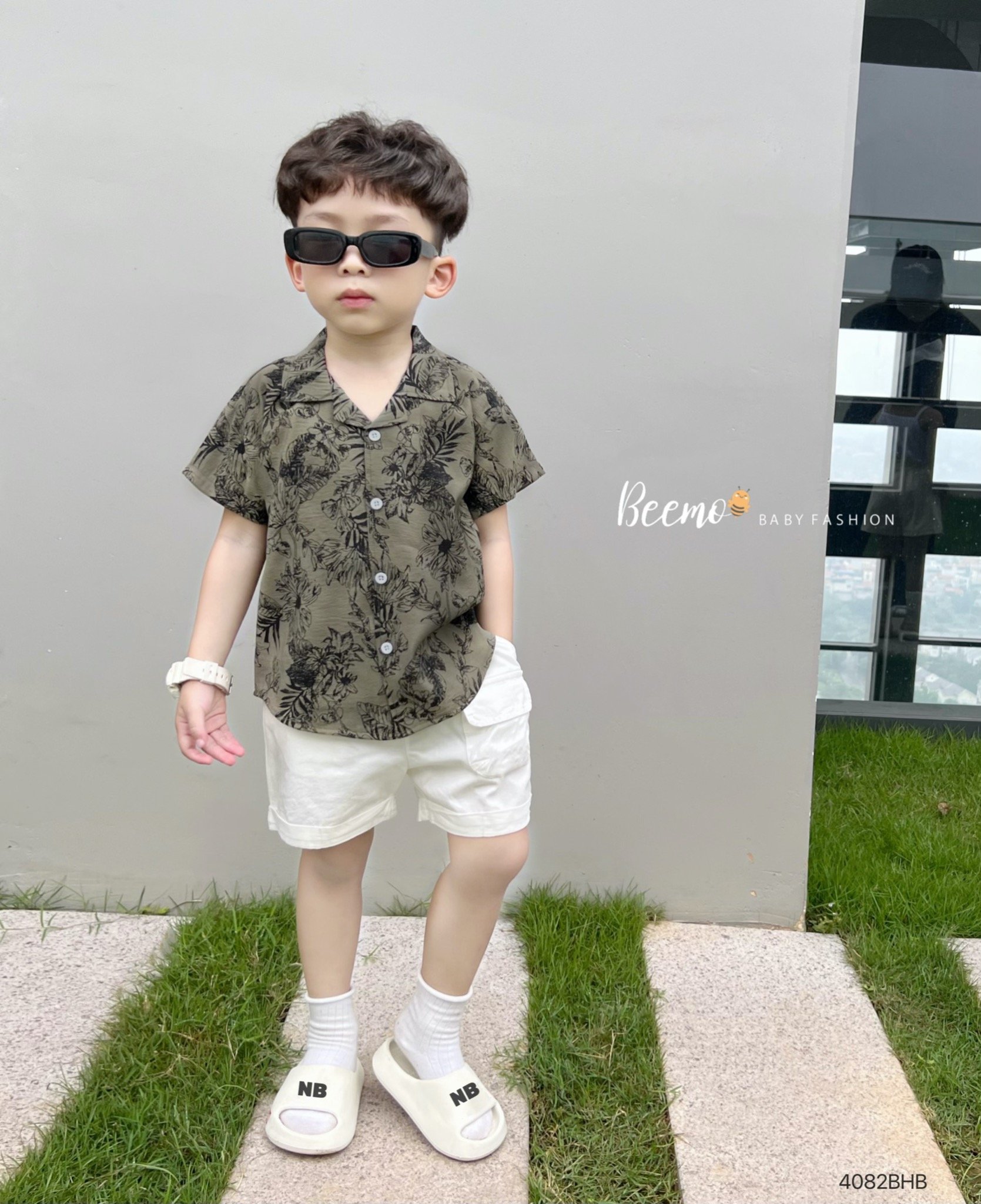 Bộ Beemo sơ mi cổ ve hoạ tiết summer 2 màu BT size 80-130