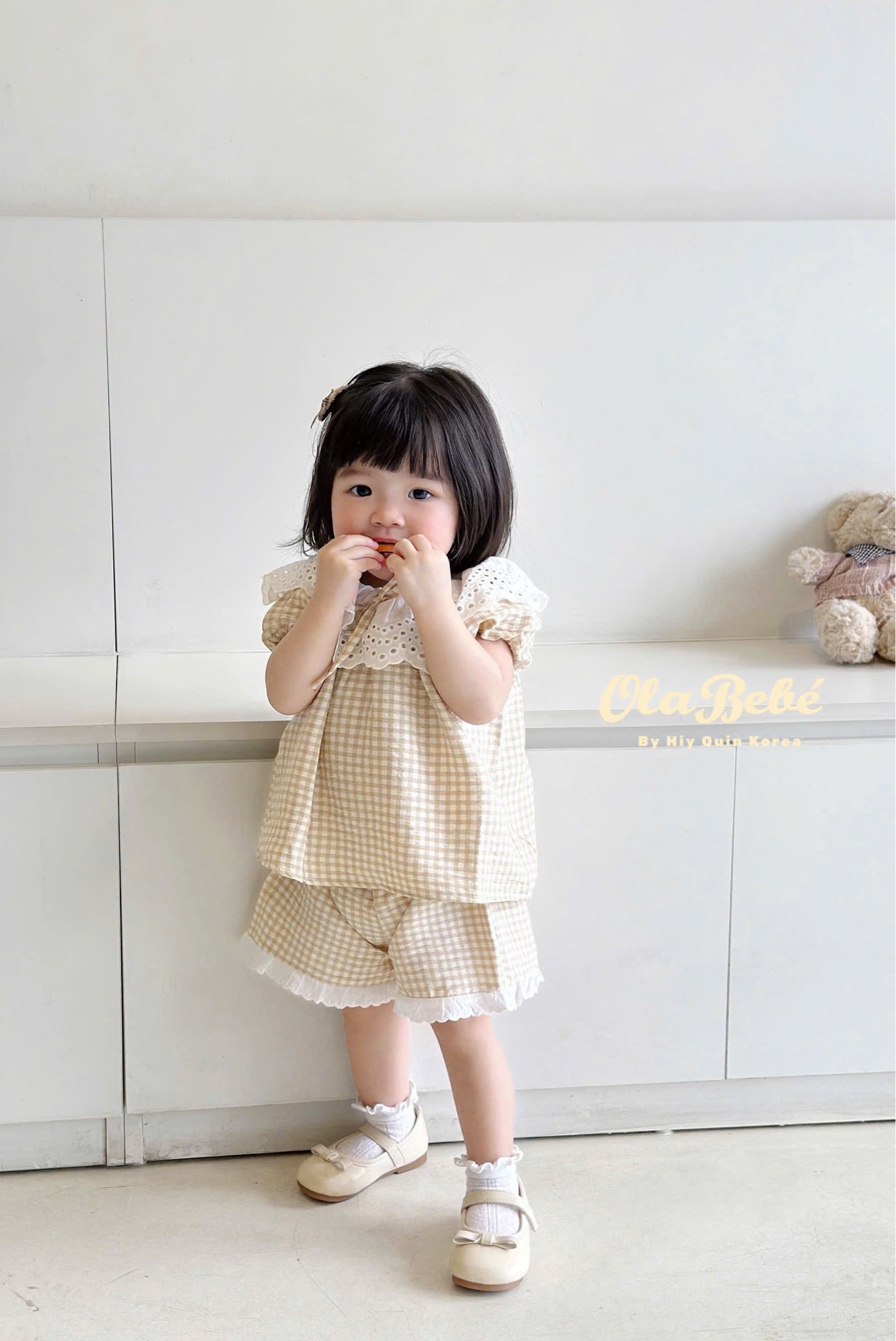 Bộ pyjama Hiyquin kẻ caro phối cổ ren nhiều màu bé gái size 1-6y