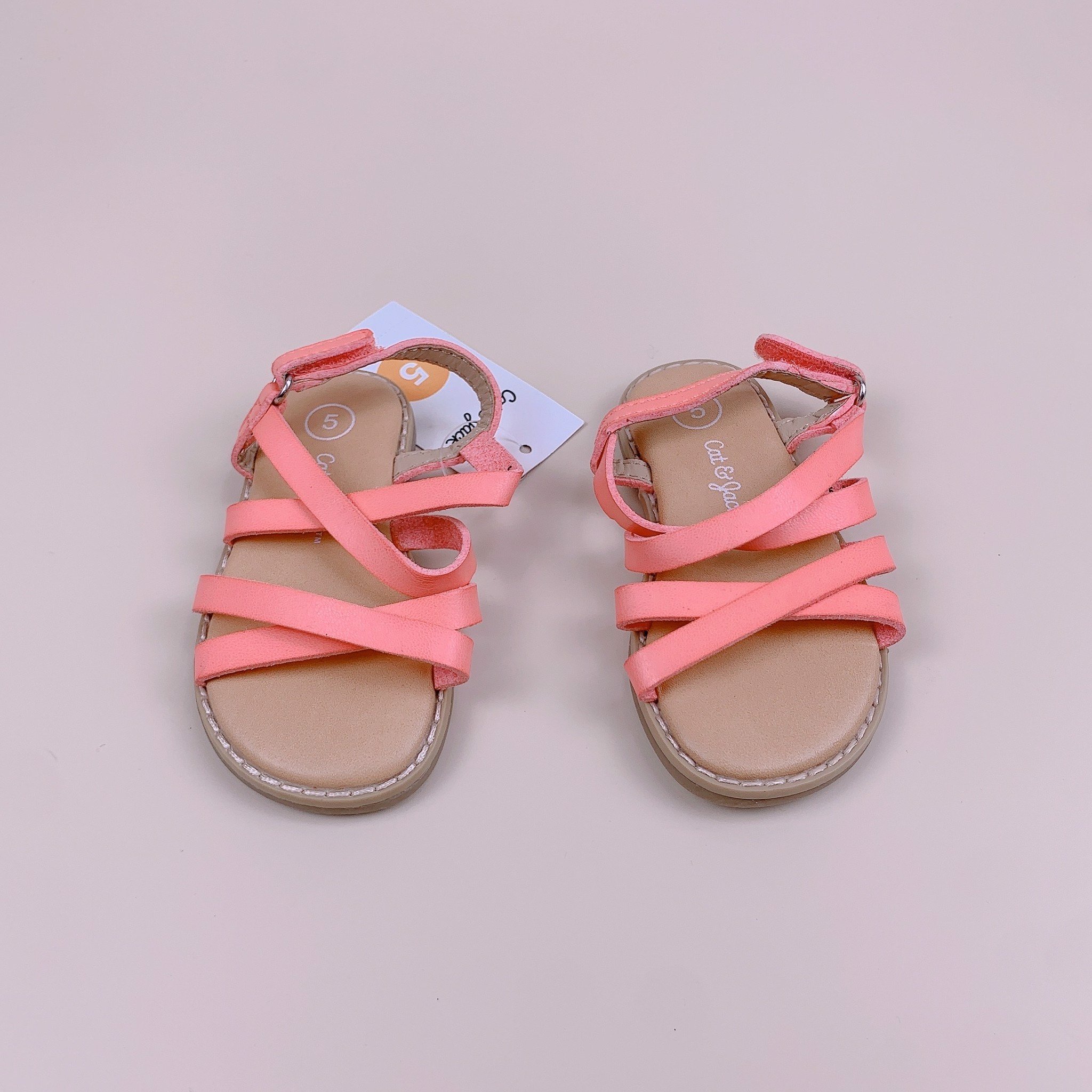 Sandal Cat&Jack quai chéo bé gái - cam neon/vàng nhũ