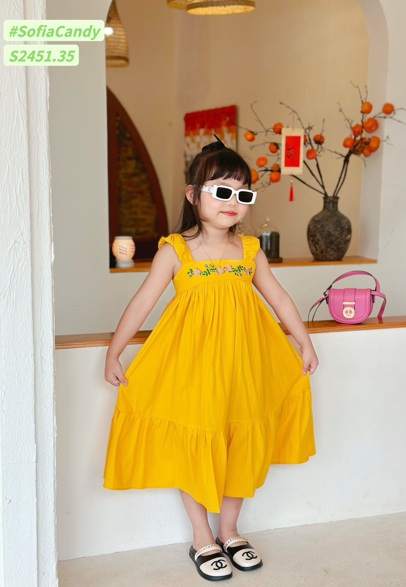 Váy thô Sofia Candy hai dây thêu hoa ngực nhiều màu size 1-10y