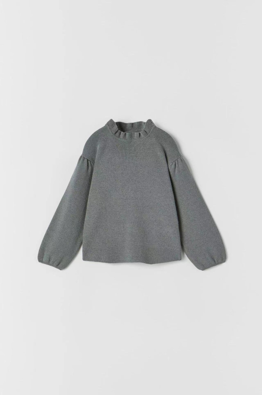 Áo len Zara cổ bèo nhún vai 2 màu rêu / ghi đậm size 9m - 5y