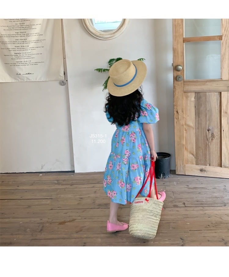 Váy thô June xếp tầng tay bồng 2 màu hoa size 1 - 10y
