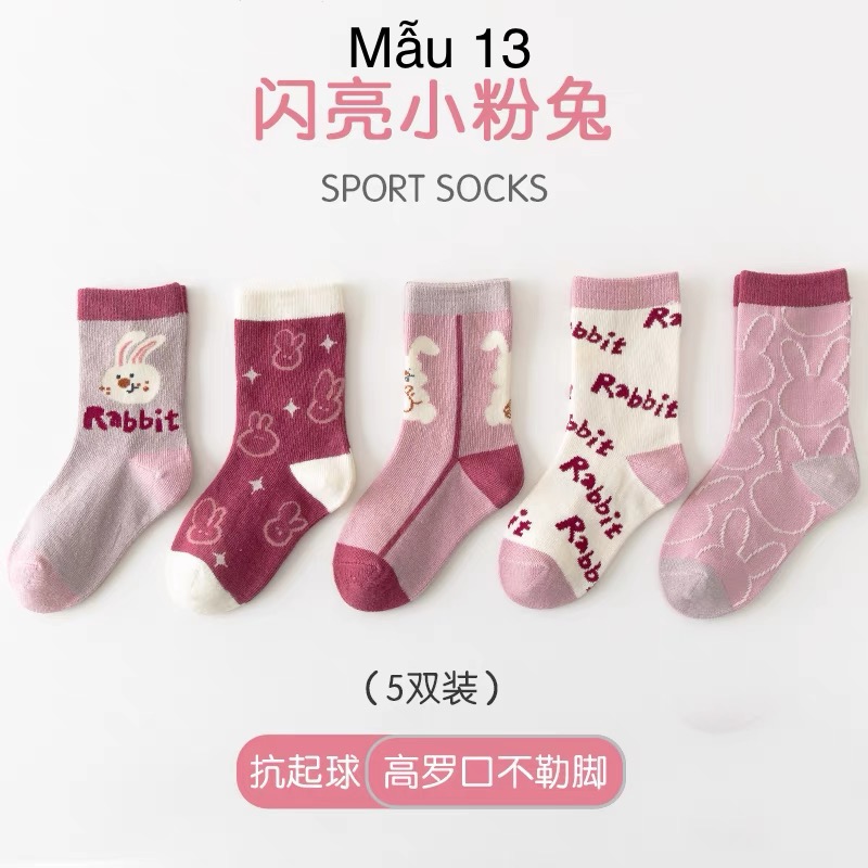 Set 5 tất Minliu Kids Socks nhiều hình Bé Gái size 2 - 12y