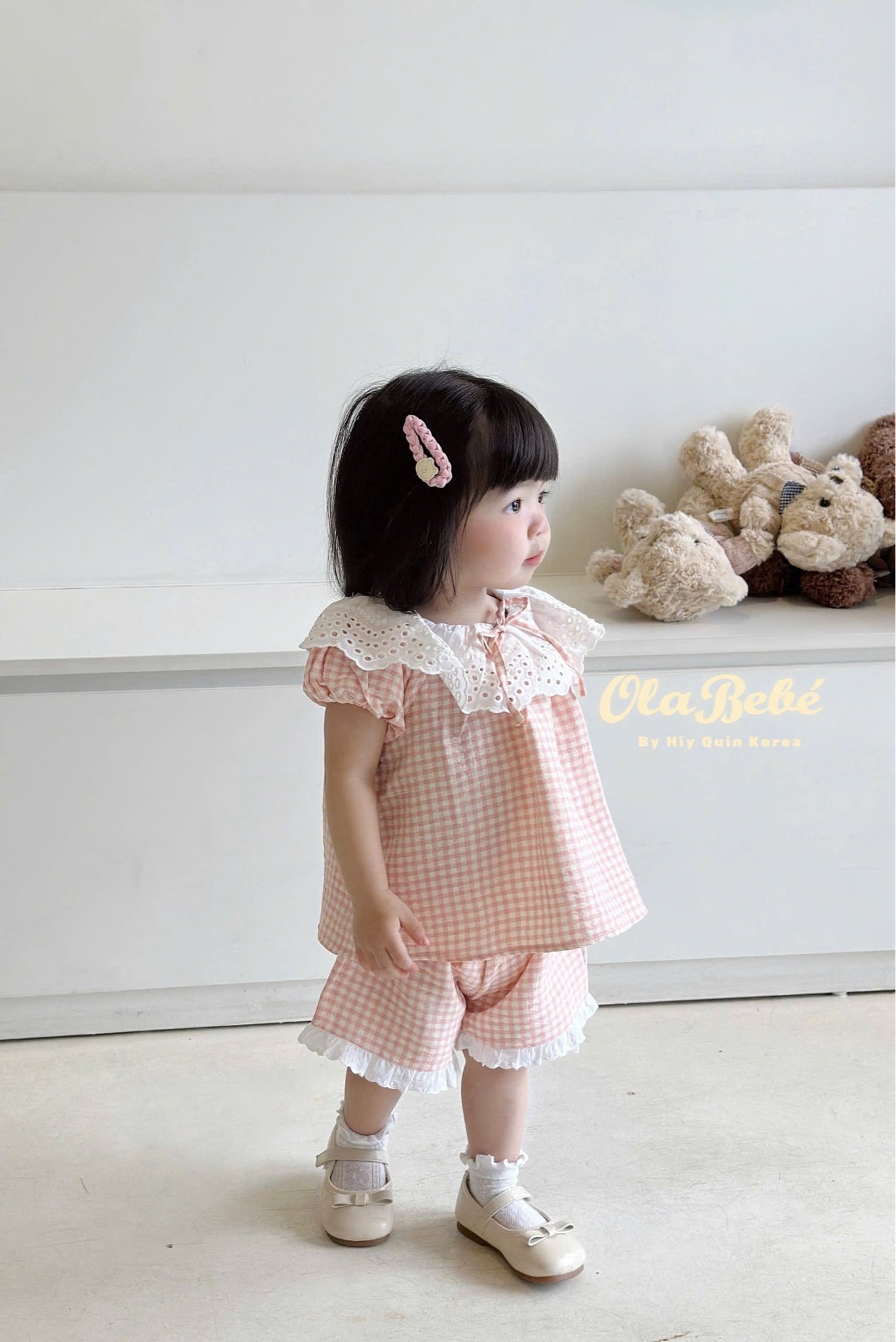 Bộ pyjama Hiyquin kẻ caro phối cổ ren nhiều màu bé gái size 1-6y