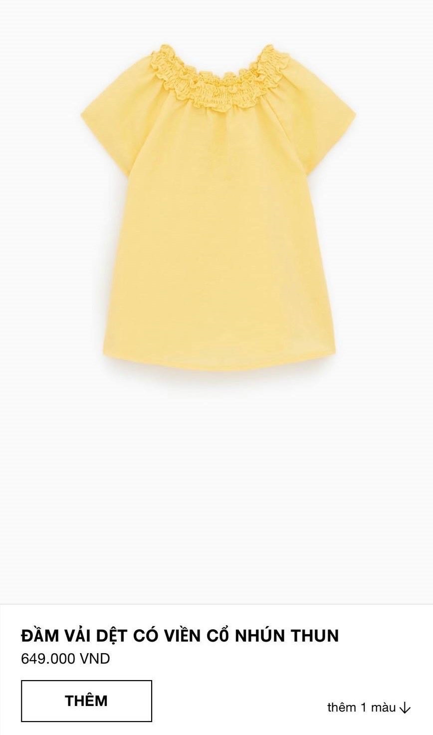 Váy linen Zara cổ nhún chun tay hến 2 màu vàng/xanh mint