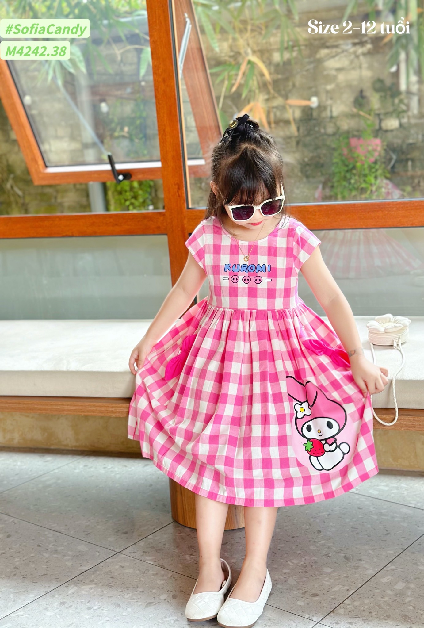 M4242.38 - Váy Mia Kids kẻ hồng in hình Kuromi size 2-12y