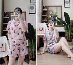 Bộ Pyjama lụa hoa đùi mẹ - ba màu