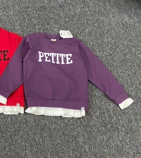 Áo nỉ Petite 4 màu phối gấu tay trắng size 105 - 140