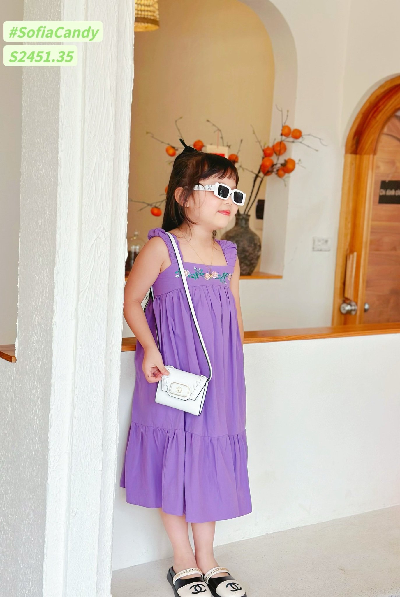Váy thô Sofia Candy hai dây thêu hoa ngực nhiều màu size 1-10y