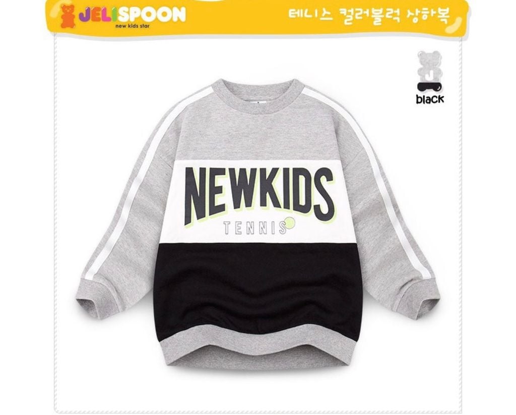 Áo nỉ da cá Jelispoon Newkids màu ghi trắng phối đen