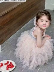 XLX 5251 - Váy QC hai dây công chúa đính kim sa phối chân ren hồng size 90-130