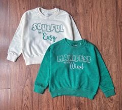 Áo nỉ da cá 2 màu kem Soulful / xanh ManiFest size 2 - 10y