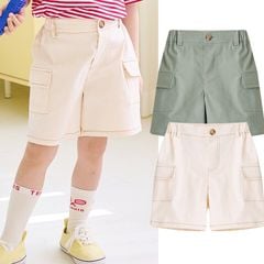 Quần short kaki Bebezoo túi hộp 2 màu kem/rêu BTBG size 100-150