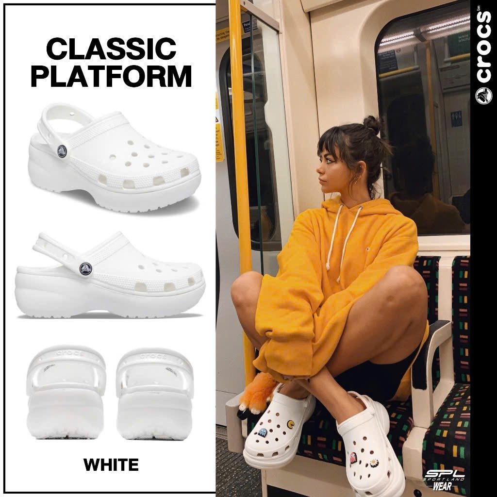 Sục Crocs Classic Platform đế cao trơn màu cho mẹ 2 màu trắng/be size 36-37/ 37-38