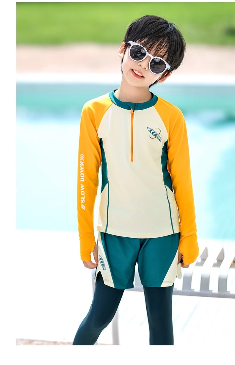1166 - Bộ bơi YUKE dài tay, quần dài chống nắng bé trai size XL-6XL