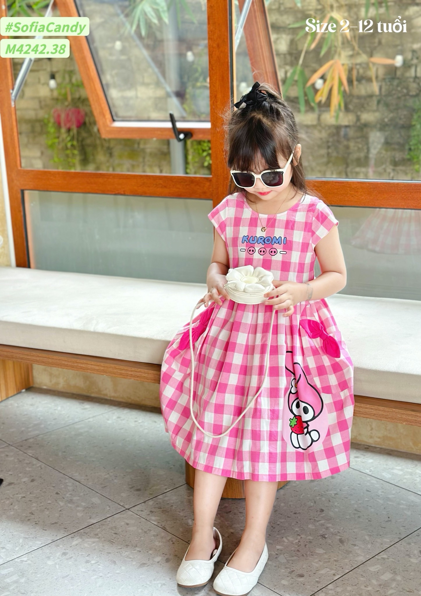 M4242.38 - Váy Mia Kids kẻ hồng in hình Kuromi size 2-12y