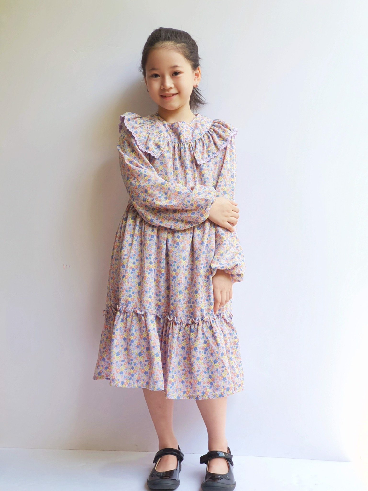 Váy chiffon Curlysue màu tím hoa nhí sắc màu bèo vai ngực