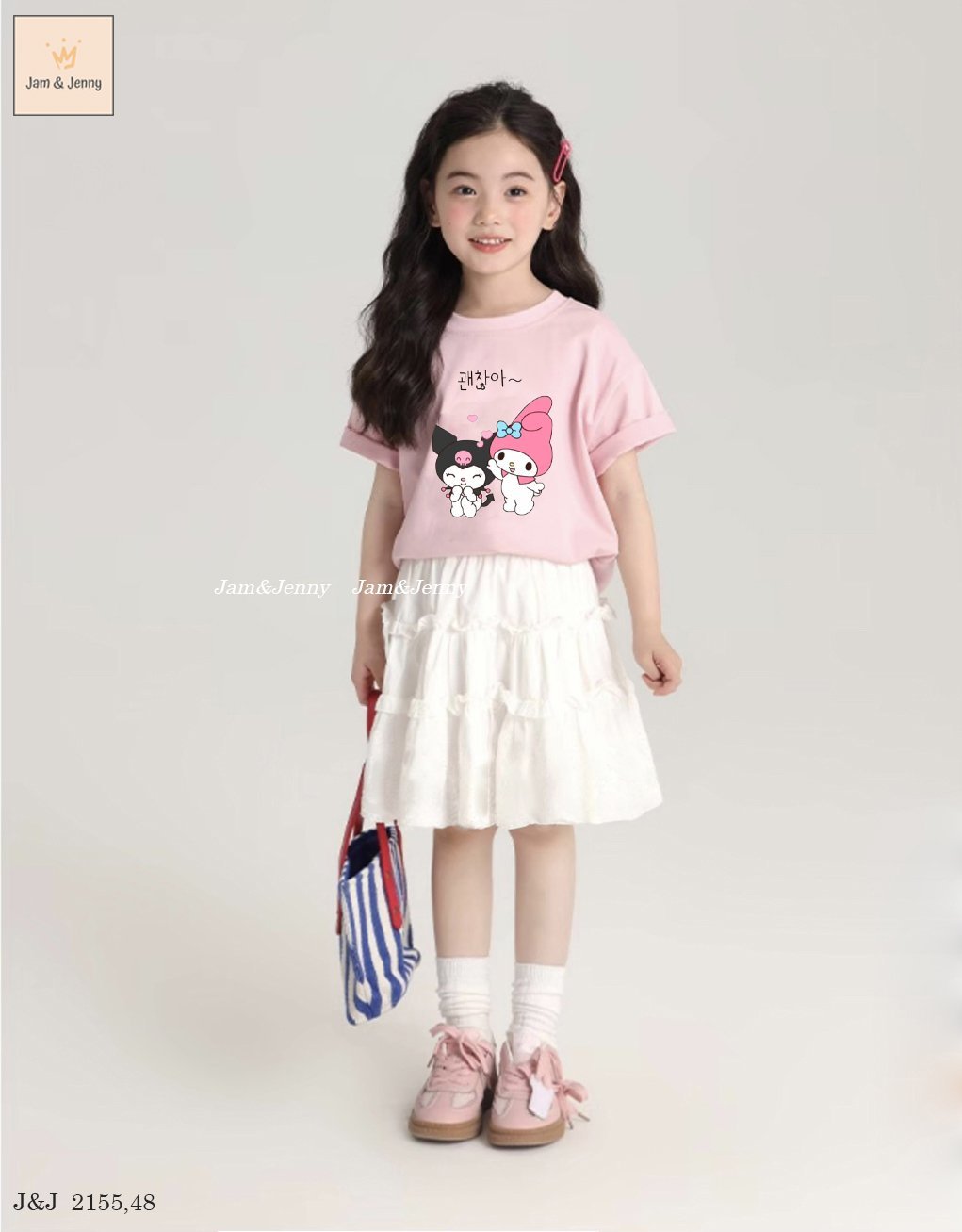 Set váy Jam & Jenny áo hồng Kuromi & Melody + chân váy trắng size 2-12y