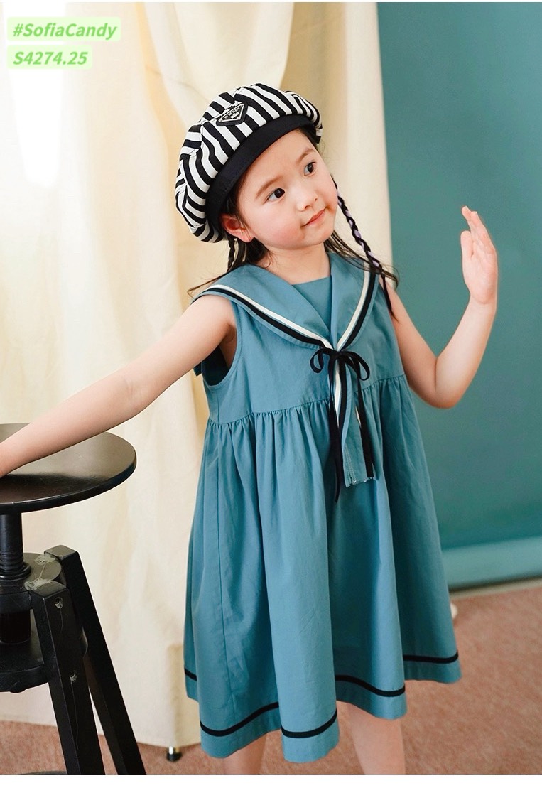 S4274 - Váy thô Sofia Candy màu xanh phối cổ thủy thủ size 1-10y