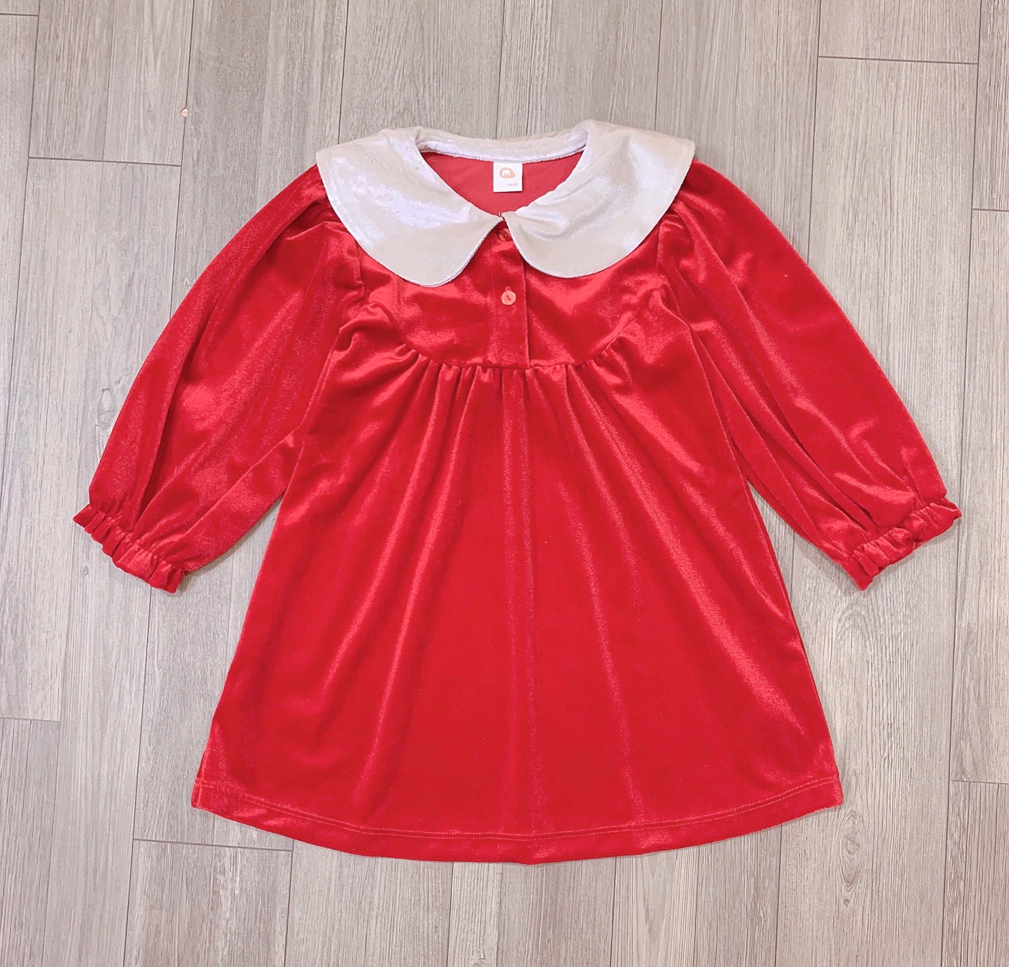Váy nhung cổ sen lưng thỏ Milkmile 3 màu đỏ / vàng / hồng size 90 - 140