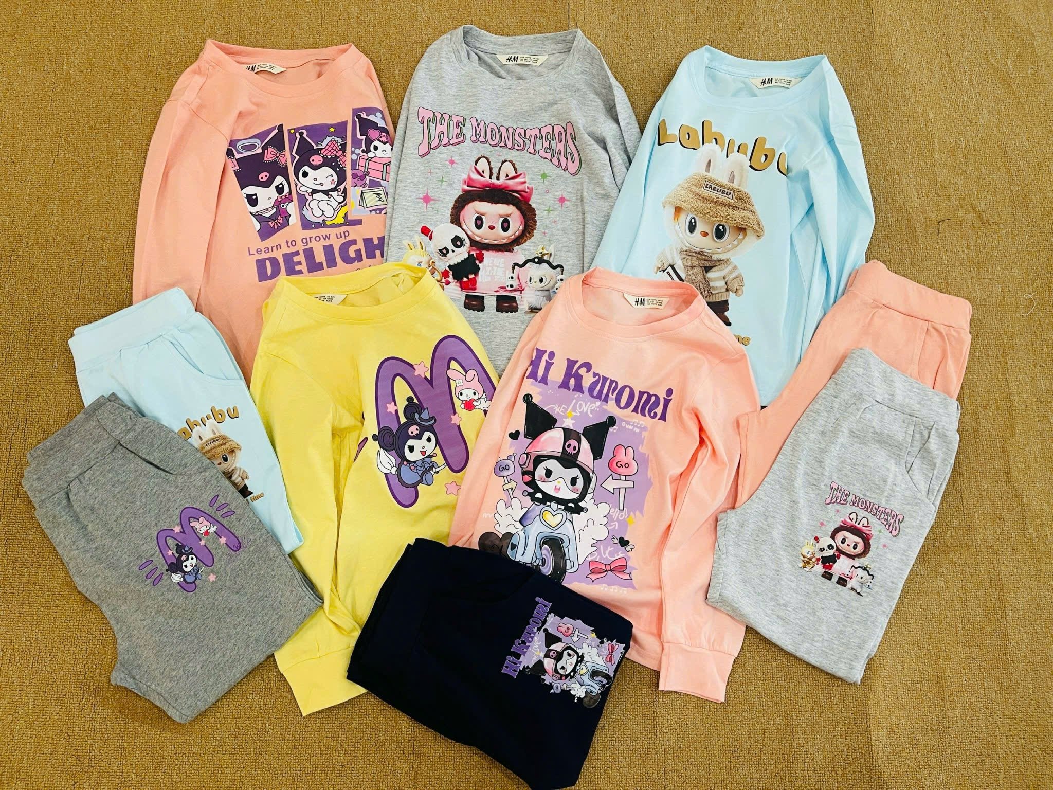 Bộ cotton HM vải dư dòng nhiều hình LABUBU / KUROMI size 2 - 12y