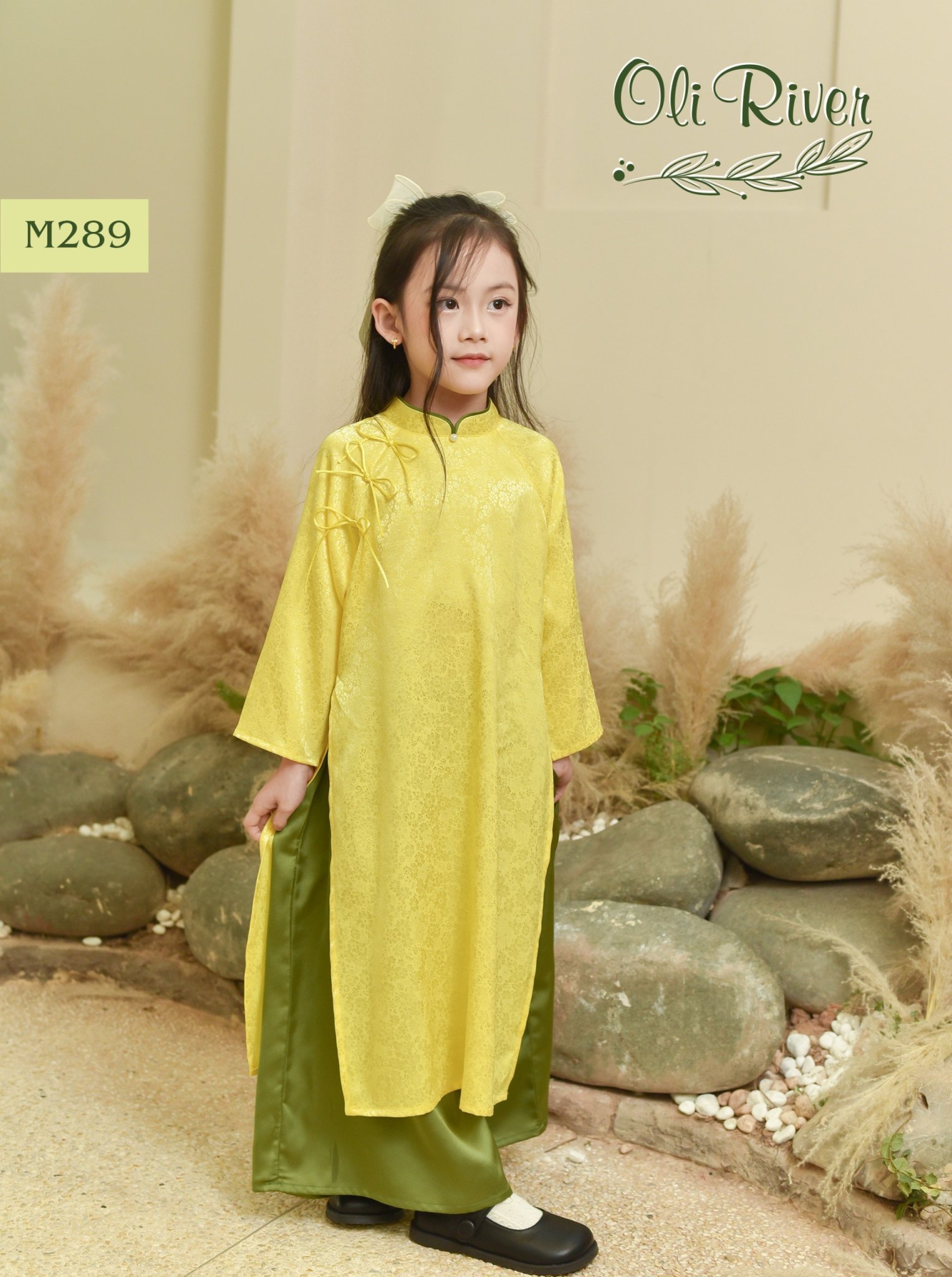 Áo dài lụa Oli River vân hoa chìm 4 màu size 2 - 11y