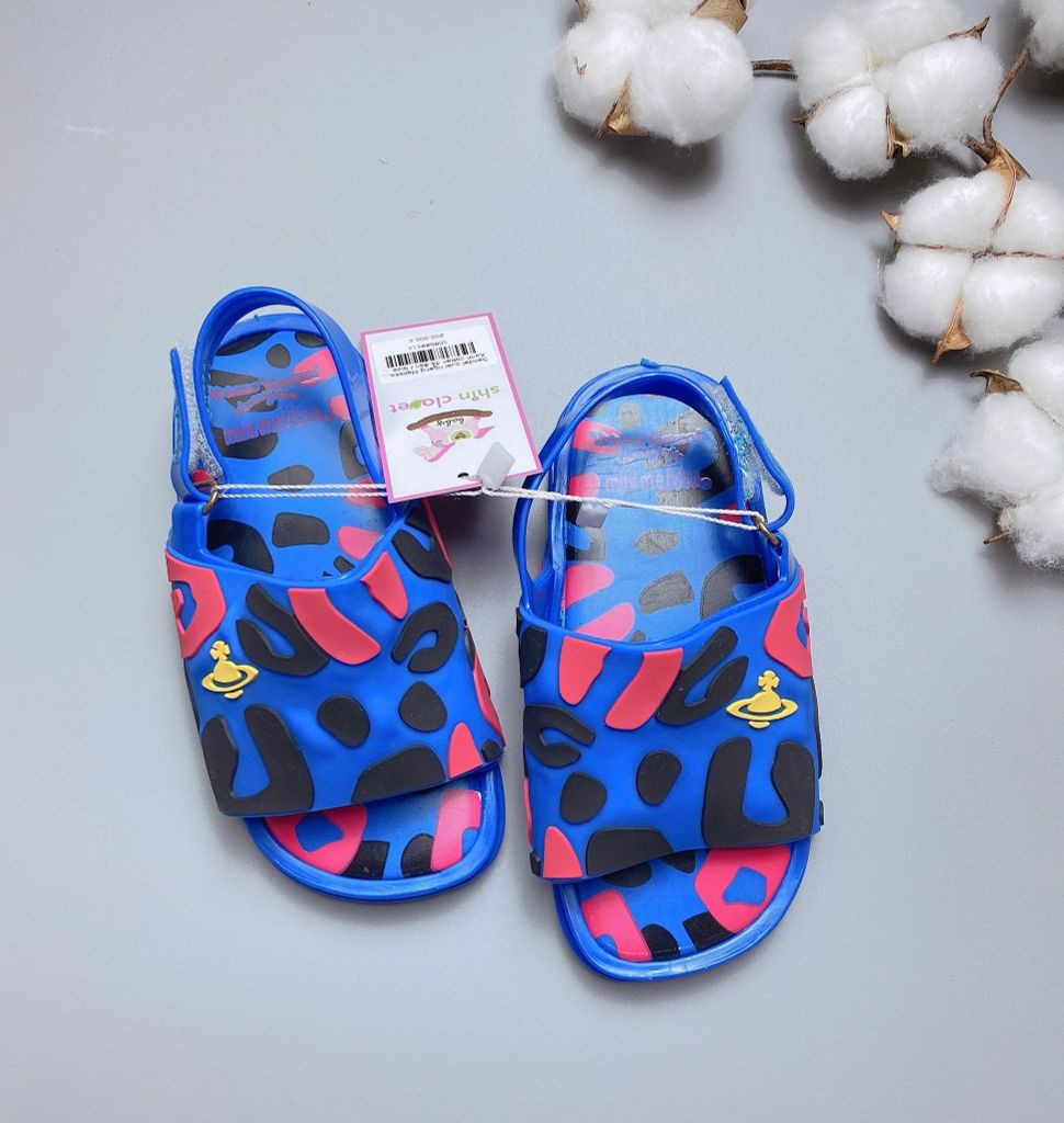 Sandal quai ngang Melissa màu xanh coban  họa tiết đỏ đen