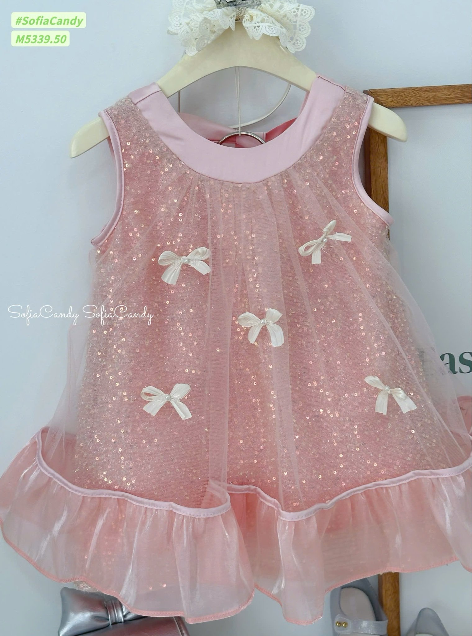 M5339 - Váy công chúa Mia Kids màu hồng phối nơ bé gái size 1-10y