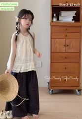 M5139 - Set bộ Mia Kids áo be thêu + quần linen đen chấm bi bé gái size 2-12y