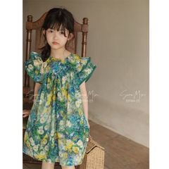 Váy vải thô hoa xanh June with love siêu mát BG size 1-10y