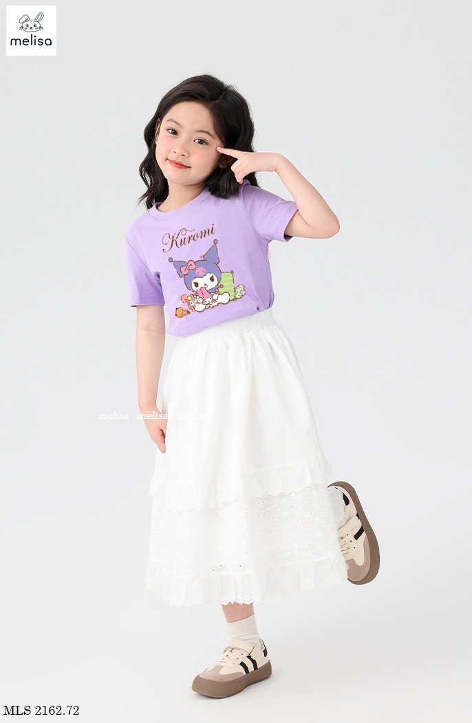 Set Melisa áo cotton tím + chân váy trắng phối ren BG size 2-12y