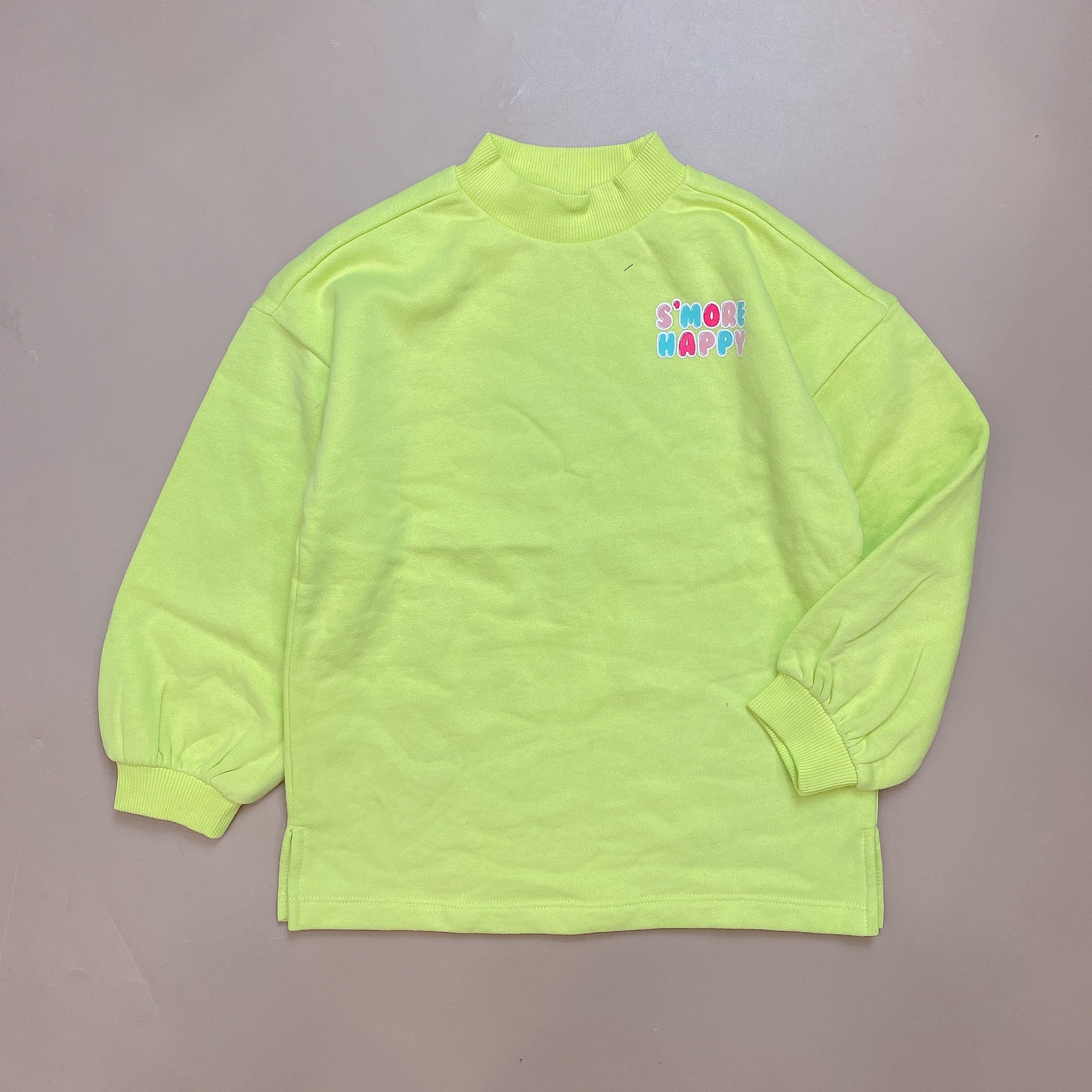 Áo váy nỉ bông Topten trơn màu ngực in hình tay nhún size 120 - 160