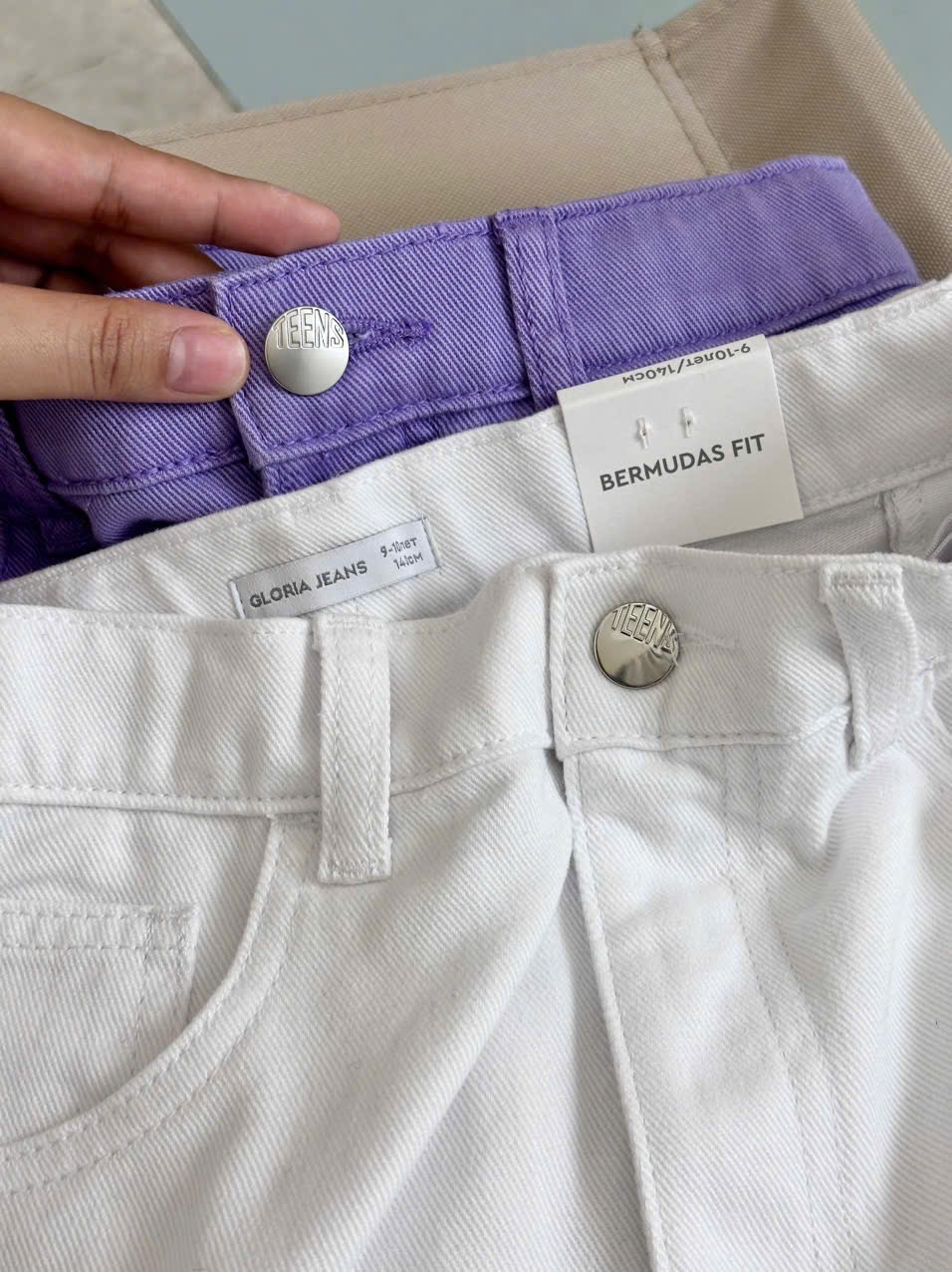 Quần jean rách GGJJ dư xịn 2 màu trắng/tím bé gái size 8-14y